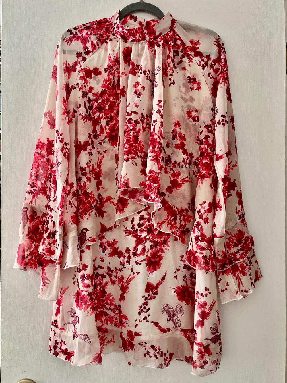 Red & Cream Chiffon Party Dress